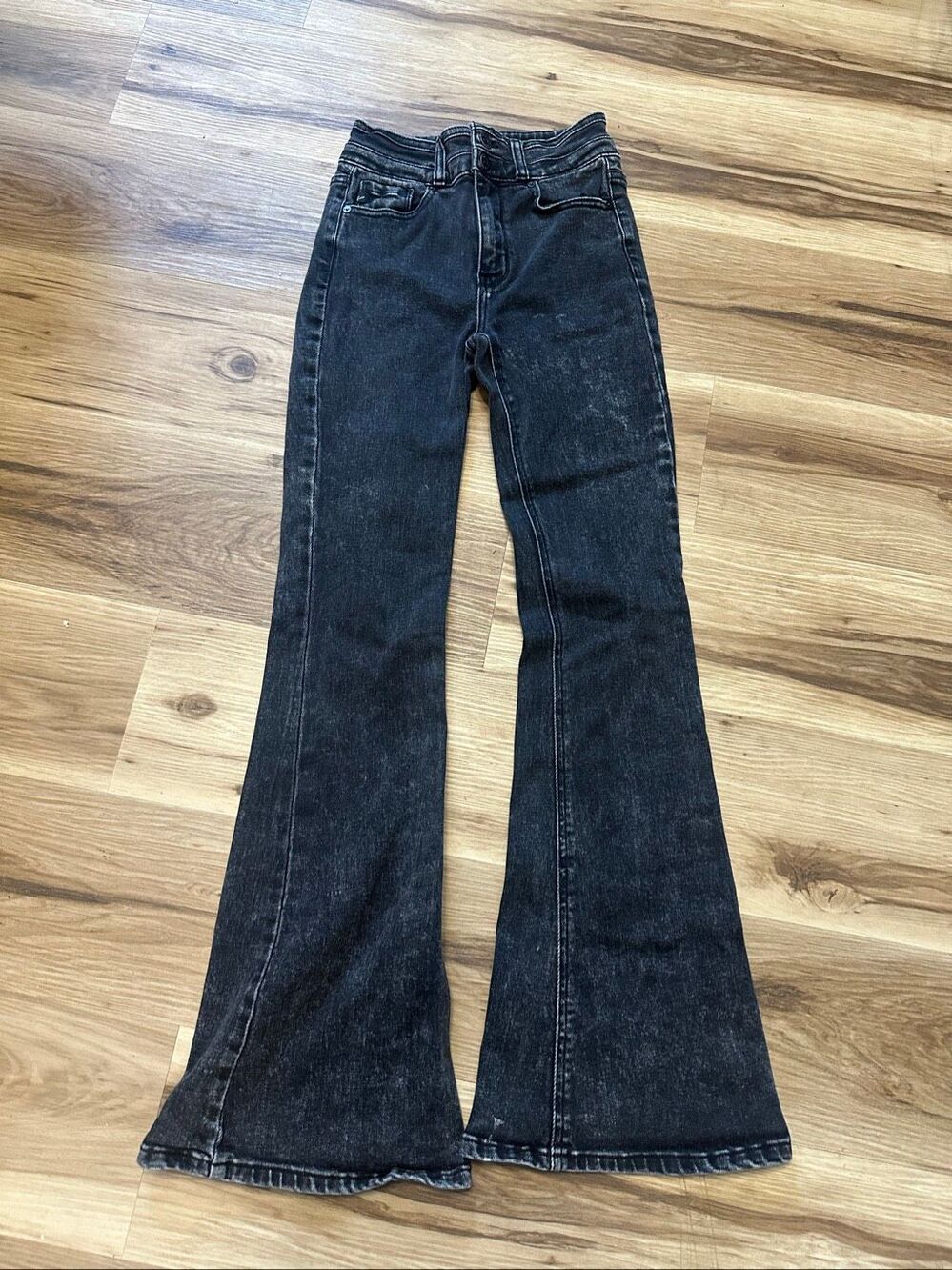 Kancan distressed black trendy flare 3/25 normcore jeans